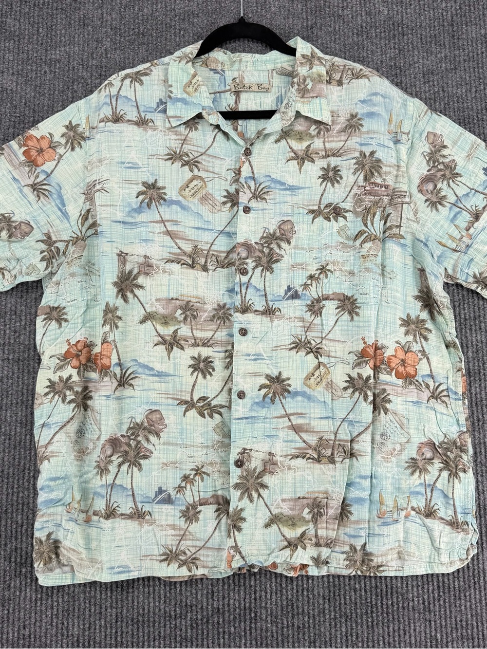Vintage Batik Bay Hawaiian Shirt XXL rayon palm‎ trees blue